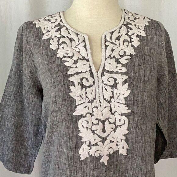 Roller Rabbit Anthropologie 100% Linen Tunic Top Dress Women’s Small Embroidered - Picture 3 of 9